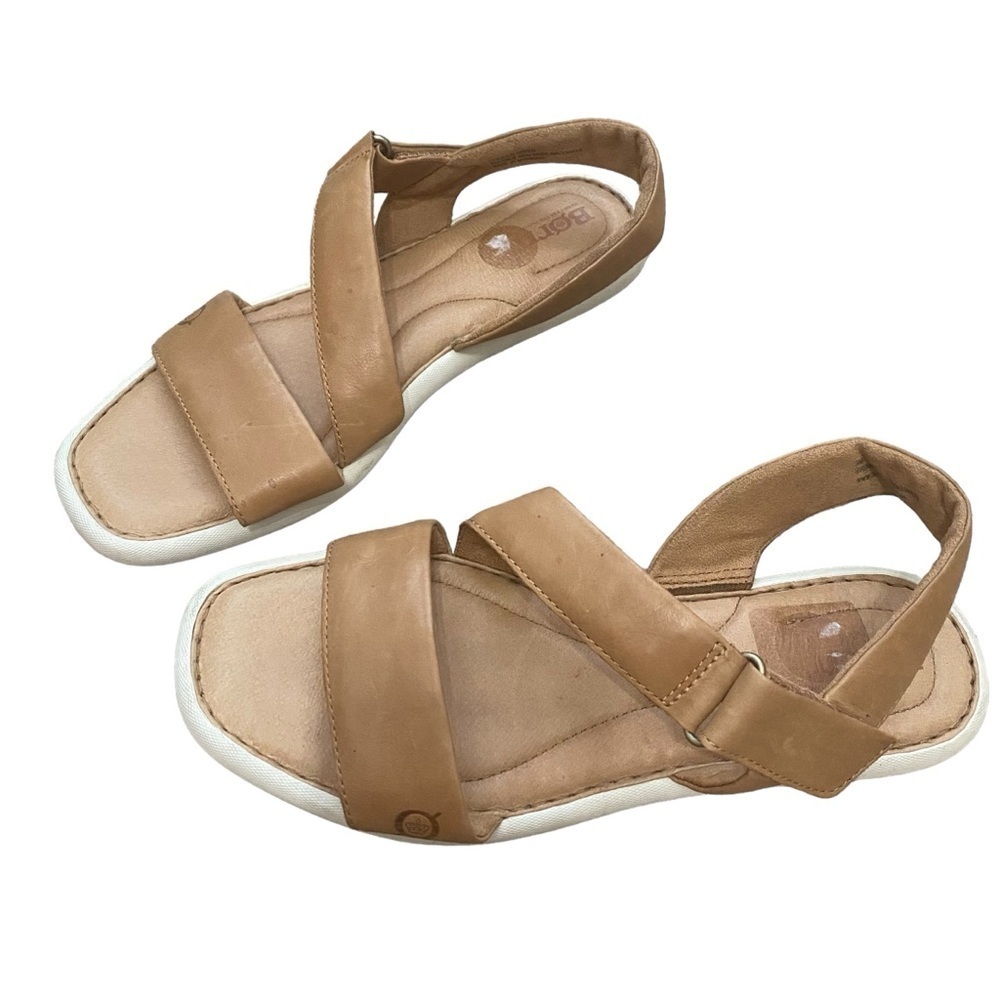 Born Rahway Leather Strappy Tan Caramel Brown Foam Cushioned Sandals Sz 9